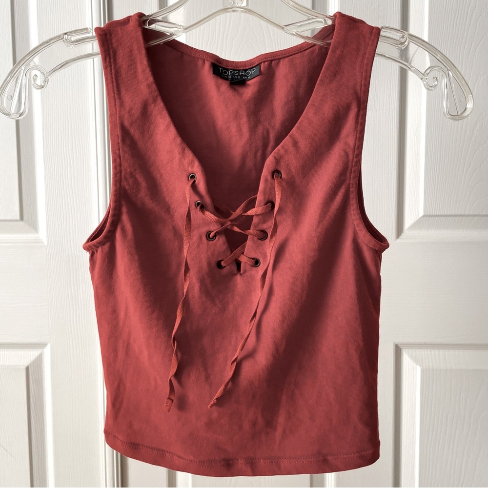TopShop size 0 XS lace up front cotton crop top